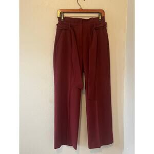 Women's Boden Maroon Fall Wool Paper Bag Tie Belt Pants Size 8 Regular